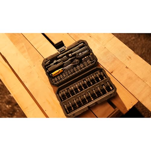 Image of STANLEY STMT79055 46-PIECE Hex Socket Set 1 /4 inch Drive With Ratchet, Comes in a Case, Chrome Vanadium Steel, Professional Tool Kit for Automotive, Plumbing, Garage & Home Repairs