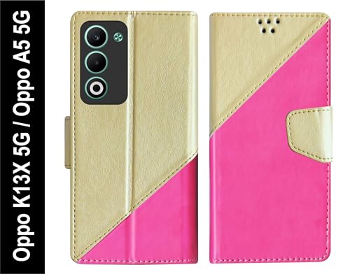 Image of SBMS Flip Cover for Oppo K13x 5G / Oppo A5 5G 6.67 inch Back Cover Case with Magnatic Closure | Inbuilt Stand | Card & Money Pocket (MultiPink)