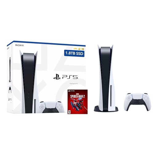 PlayStation 5 Enhanced Storage 1.8TB Disc Version Console - PS5 Disc Console with 1.8TB Ultra-High Speed PCIe Gen 4 NVNe SSD, DS Controller, Case, White, with Spider-Man2 Voucher [video game] [video game] [video game]