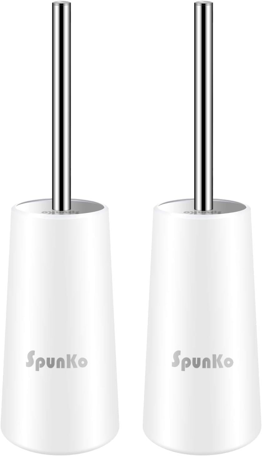 Toilet Brush and Holder Set 2 Pack, WC Toilet Bowl Brush Cleaner with 304 Stainless Steel Long Handle, Toilet Scrubber Brush for Commercial Bathroom Restroom Deep Cleaning (White-2 Pack)