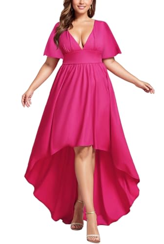 Image of Elegant Dresses Formal Evening Cocktail Long Maxi Wedding Party Dress Sexy V Neck Ruffle Sleeve Hi Low Flowy Gowns