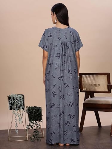 Image of 9shines Label Stylish Alpine Nighty Maxi for Women | Full Length Trendy Nightgown | Premium Nightdress | Nightwear | Embroidery Nighty with Pockets (2892)