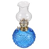 Holibanna Lámpara de Aceite Vintage Retro Azul con Chimenea de Cristal Luz Nocturna Suave para Interiores Iluminación de Emergencia y Decoración del Hogar