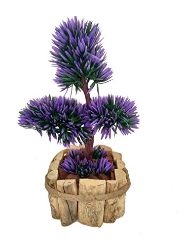 Bonsai Lilás Arranjo Flor Artificial Com Vaso Rústico Em Madeira