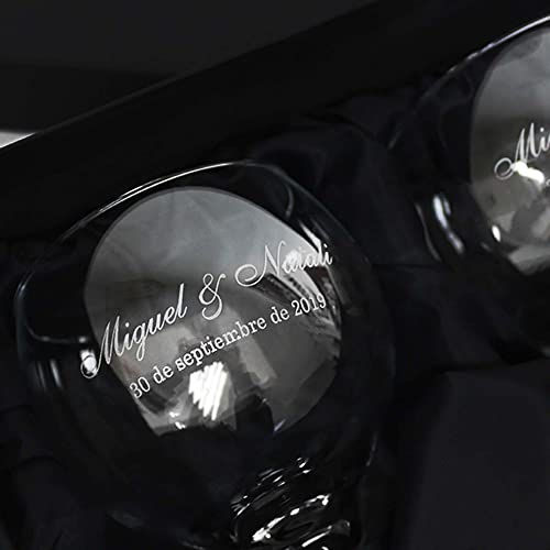 Copas de balón Gin Tónic personalizadas mediante grabado a láser con estuche a juego - Regalo personalizado (Nombres y fecha)