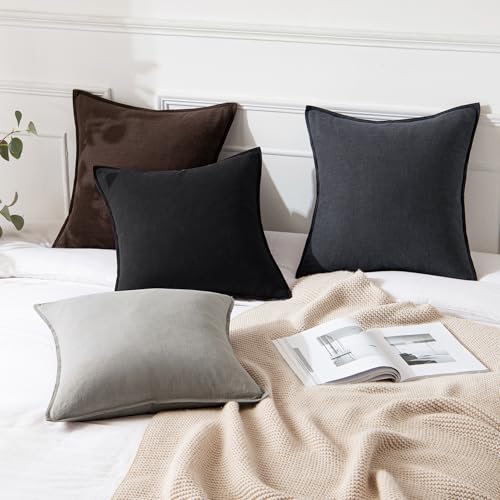 Image of MIULEE Decorative Linen Euro Sham Pillow Covers 28x28 Inch Black Boho Farmhouse Neutral Couch Throw Pillows for Halloween Bed Pack of 2 Accent Modern Pillowcase Sofa Livingroom Home Decor