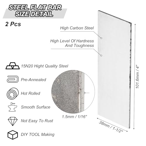 PATIKIL 2 Pack 15N20-Stahl für die Messerherstellung, 4 x 1 1/2 x 1/16 Stahlblech für DIY-Blankblech, professionelle und Hobbynutzung.