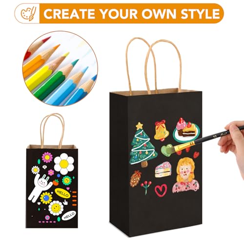 Image of XPCARE Black Paper Bags with Handles, 100Pcs 5.25x3.25x8.25'' Kraft Bags