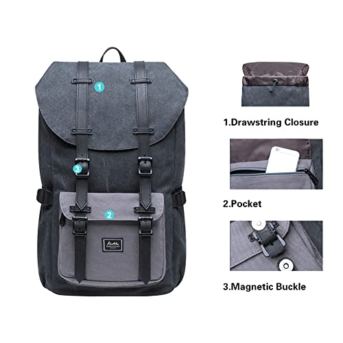 Kaukko Laptop Outdoor Backpack, Traveling Rucksack Fits 15.6 Inch Laptop (E5-1Canvas Blackgrey) #TOP5