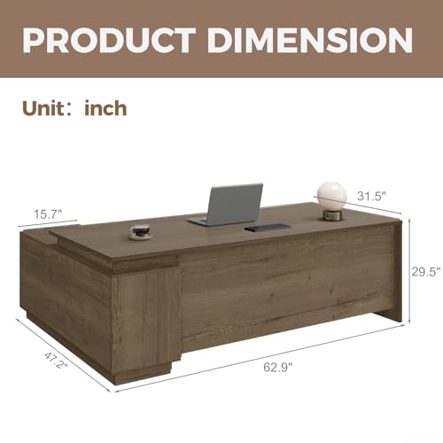 Nuipesn 63" L Shaped Executive Desk with Locking Drawers - Modern Commercial Grade Business Office Furniture - Heavy Duty Wood Computer Workstation with Full Privacy Panel & Cable ManagementWalnut - Image 2