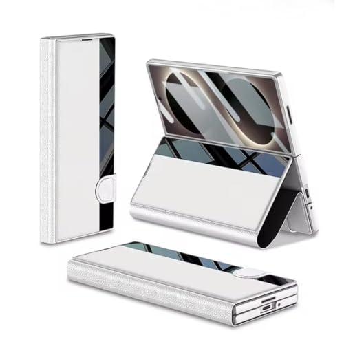 Image of TechTrendz Case for Samsung Galaxy Z Fold 8 Ultra Stand Case with Pen Slot, Flip Electroplated Shockproof Glass Hybrid Leather Flip Cover for Z Fold 8 Ultra Back Cover [Pen Not Included] (Silver)
