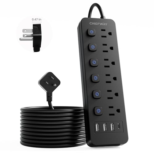 6Ft Power Strip with Individual On/Off Switches Long Extension Cord with 6 Outlets & 4 USB Ports (1 USB-C) Cruise Approved Power Strip Wall Mountable Outlet Extender for Home Office Dorm Travel