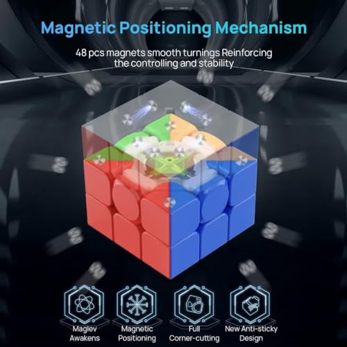 Image of Magnetic 3x3 Speed Cube Stickerless for Kids & Adults, Competition Cube | 24 magnets with smooth turning and excellent corner cutting. Built for speedcubing, practice, competition and daily solving.