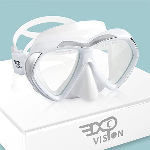 Maschera subacquea da snorkeling, anti-perdita Scuba Dive Occhialini da nuoto con protezione nasale Easybreath vetro temperato Attrezzatura da nuoto professionale (Bianco)