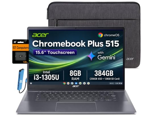 Image of Acer Chromebook Plus 515, 15.6 inch Touchscreen, Intel i3-1305U, 8GB DDR5 384GB