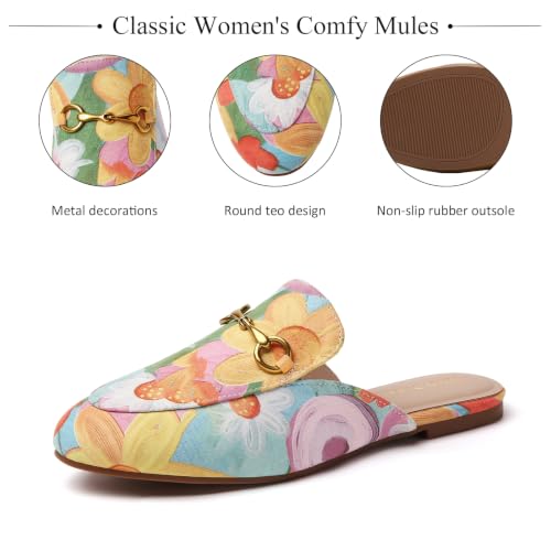 Image of Minorsu Buckle Mules for Women Flats Loafers Shoes for Work Office Business | Slip on,Round Toe,Backless,Slides, Casual