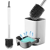 Toilettenbürste, TOUSEEDA WC-Bürste Toilettenbürste mit Halter Set, Langer Stiel klobürste und Behälter Schnell Trocknendem, Klobürste und WC-Bürstenhalter für Badezimmer, Wandmontage & Stehen