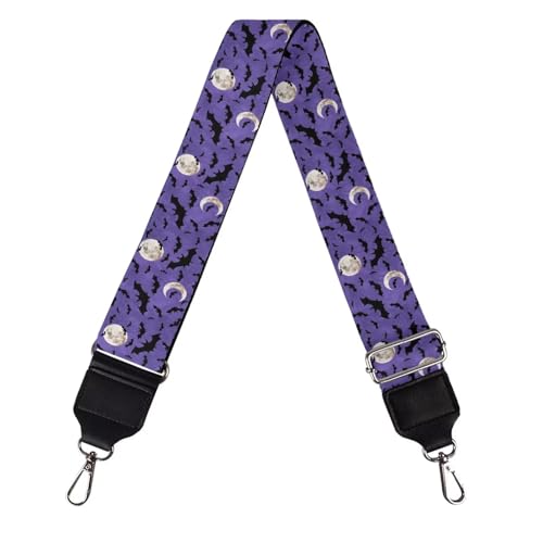 Image of Talayituse Moon Bat Print Shoulder Strap Wide Purse Bag Strap Adjustable Replacement Belt Halloween Decoration Luggage Crossbody Shoulder Bag Strap for Women Girls