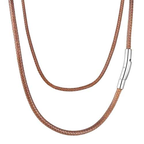 AFSTALR Herren Geflochten Lederkette Lederband 3mm Kunstleder Braun Leder Halskette Kette für Anhänger mit Edelstahl Verschluss 46cm