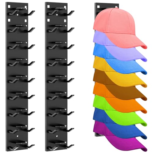 Capacità eccezionale: Doppio design combinato porta cappelli da parete, un singolo set può ospitare fino a 18 cappelli, installazione a parete non occupa spazio al suolo, facile su parete, porta o sospensione armadio, utilizzo intelligente dell'area inattiva, addio al cappello disordinato, risparmio di spazio
