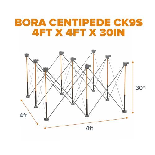 Bora Centipede 30in Folding Work Table Set - No Assembly 9-Strut Collapsible Table 3500lb Weight Limit - 4x4ft Mobile Work Station with Storage Bag, Foldable Work Bench Table - CK9S, Orange/Black