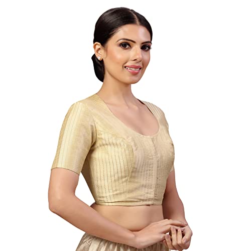Image of Studio Shringaar Womens Polyester Short Sleeves Handloom Silk Saree Blouse