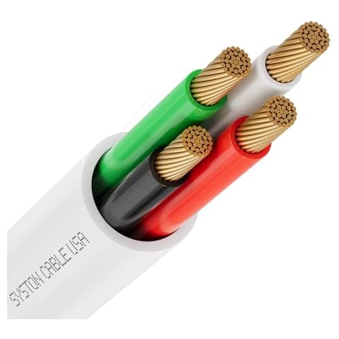Syston Cable Technology 14/4 Stranded Audio Loud Speaker Cable Wire UL/ETL CL3R CMR FT4 14 AWG 4 Oxygen Free Pure Bare Copper OFC Conductors Indoor in-Wall Outdoor UV Resistant RoHS White 100 ft Cover