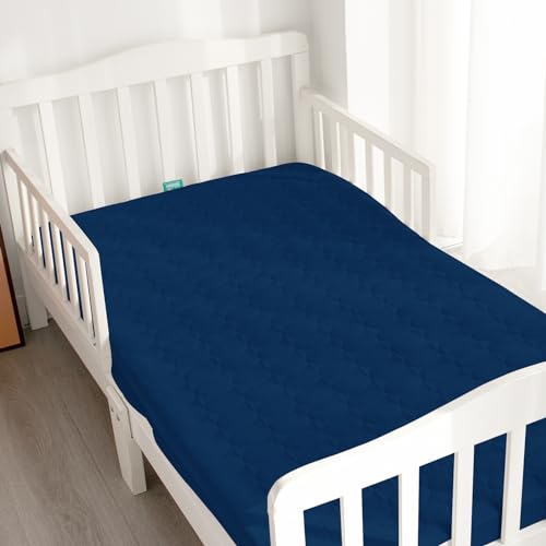 Image of Biloban Crib Mattress Protector Waterproof Sheets Fitted 52 inch x 28 inch, Navy