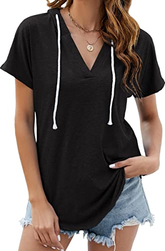 Image of Womens Long Sleeve V Neck Hoodie Sweatshirts Lightweight Pullover Tops