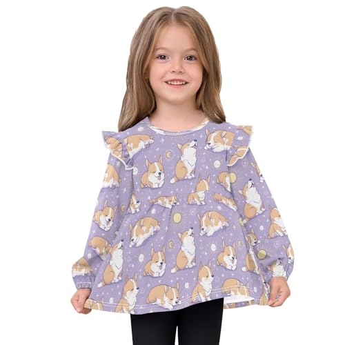 Cute Puppy Sun Girls Shirts Cotton Long Sleeve Ruffle Toddler Tee Tops3