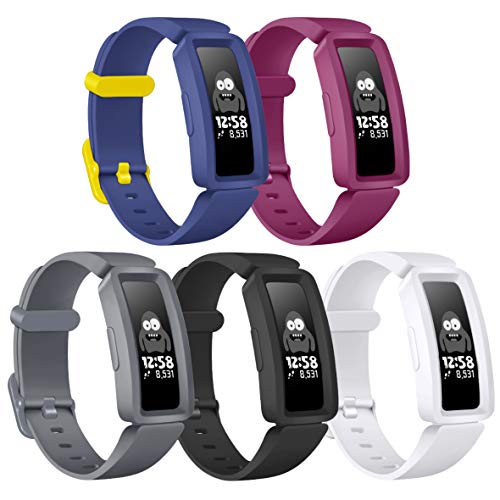 KOLEK Bands Compatible with Fitbit Ace 2 for Kids,Soft Silicone Waterproof Bracelet Accessories Sports Watch Strap Wristbands Replacement for Fitbit Ace 2 Boys Girls (5pack)