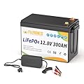 FLLYROWER 12V Lithium Battery 300AH With BMS and 16500 Deep Cycles 12V 300AH Lifepo4 Battery Grade A Cells for Marine Trolling Motor RV camping Solar Golf Cart Off-Grid