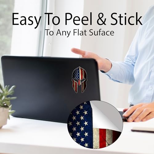 Image of Small Spartan Gladiator 300 Helmet American Flag Patriotic Auto Car Decal Bumper Sticker Truck RV SUV Boat Window Support US Military (3 inch)