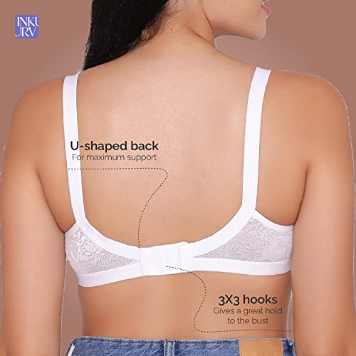 Image of INKURV Non-Padded Full Coverage Bra for Women with Cotton Blend Lining | Stylish and Stretchable Net Design | Fancy and Soft Bra for Women Daily use