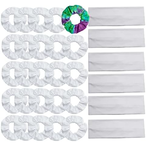 25 Pack White Scrunchies 6 Pcs White Headband Cotton for Tie Dye Kit Party Supplies Cover