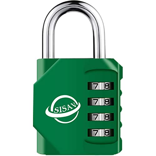 SISAV Cadenas à Combinaison 4 Chiffres Pour Usage Extérieur,Pour Casier de Gymnase Scolaire,Casier de Sport,Portail de Clôture,Portail,Loquets et Boîte à Outils,Vert