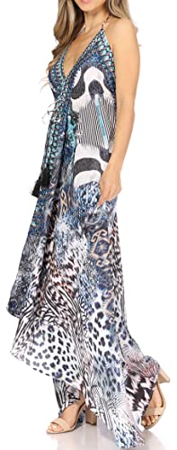 Image of Sakkas Lizi Womens Maxi High-Low Halter Handkerchief Long Dress Beach Party