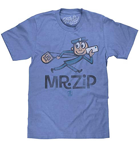 Tee Luv U.S. Mail Mr. Zip T-Shirt - USPS Cartoon Mascot Shirt (Light Blue Heather) (S)