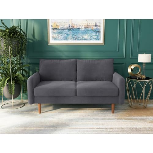 Image of Morrone Velvet Loveseat 2-Seater Sofa, Modern Upholstered Couch for Living Room, Bedroom and Office, Plush Cushion Accent Seating Furniture (Grey, 2 Seater)