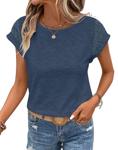 Image of Bliwov Womens Tops Lace Cap Sleeve T Shirts,Cute Trendy Casual,Beach Vacation Outfits,Summer Spring Fashion Clothes