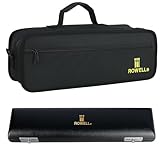 ROWELL Flute Bag and Case Set 600D Nylon Exterior and Leatherette-Wrapped Paulownia Wood Box with Supportive PVC Board Sponge Interior Ergonomic Strap for 16/17 Key Flute Travel and Performance