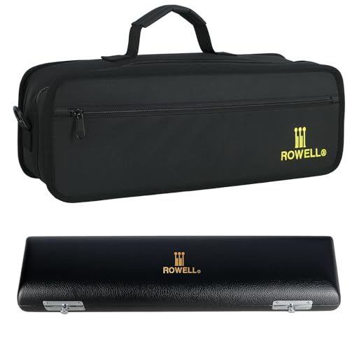 ROWELL Flute Bag and Case Set 600D Nylon Exterior and Leatherette-Wrapped Paulownia Wood Box with