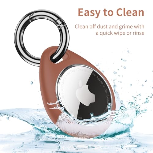 Image of UNBREAKcable Holder for Apple AirTag - 4 Pack [Fit Tightly Design] [Easy to Install] [Hold Air Tag Securely] Waterproof TPU Shell Protective Case with All Metal Keychain Key Ring Clip (Black&Brown)