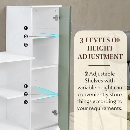 Image of ABOUT SPACE Study Table with Cabinet - Computer Table with Bottom Storage Space DIY Engineered Wood Office Desk with Adjustable Shelves for PC Laptop Gaming (White, Green-L 124 x B 44 x H 121.5 cm)