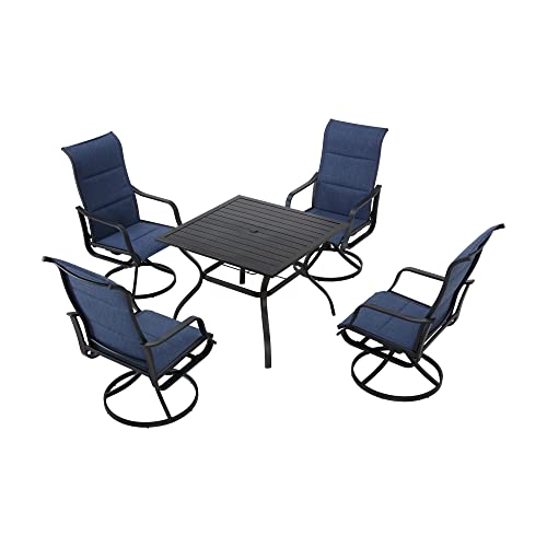 Image of LOKATSE HOME Patio Dining Set 5 Pieces Outside Textilene Swivel Chairs and Square Table, Blue