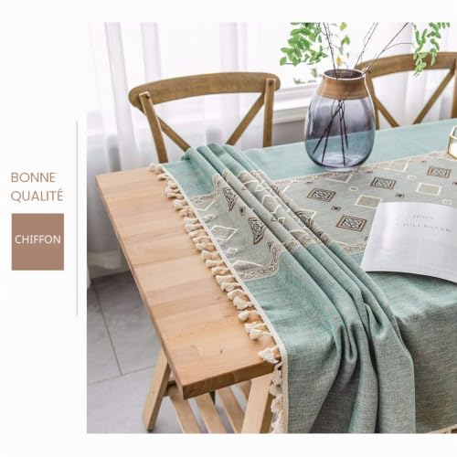 Nappe lin coton verte rectangulaire imperméable pour décoration table cuisine - 5