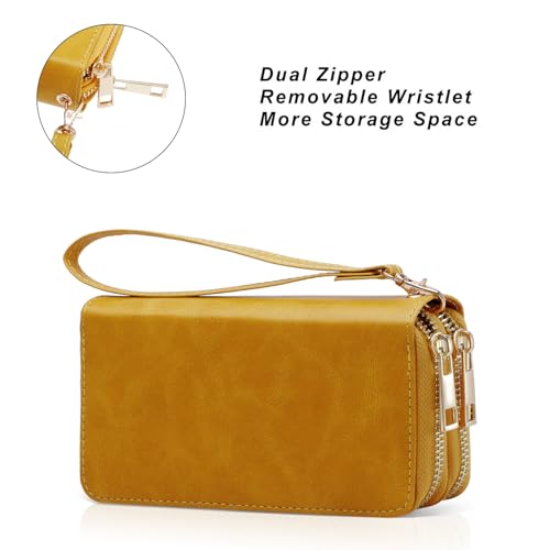 Image of Cellphone Wallet for Women Dual Zipper Long Purse with Removable Wristlet