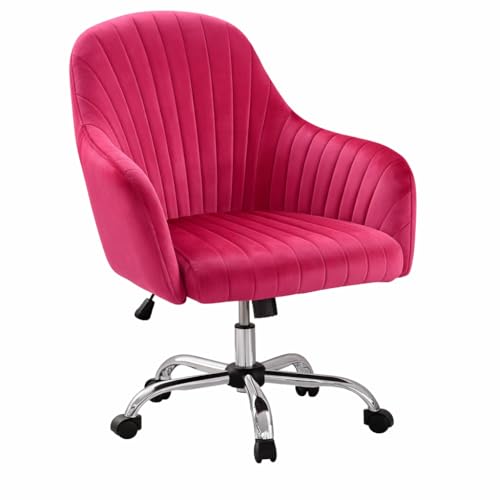 Image of AZAKEE Velvet Office Chair with Wheels & Armrests - Mid-Back Swivel Desk Chair for Home Office, Study, Bedroom & Vanity - Adjustable Height, Comfortable & Stylish (Barbie Pink)
