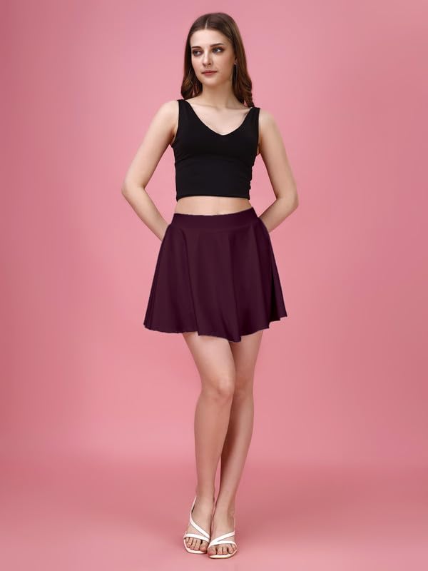 Image of TRENDMALLS Girl's /Women's Classic Stretchy All Time Trendy Mini Skater Knee Length Solid Skirt Women Girls