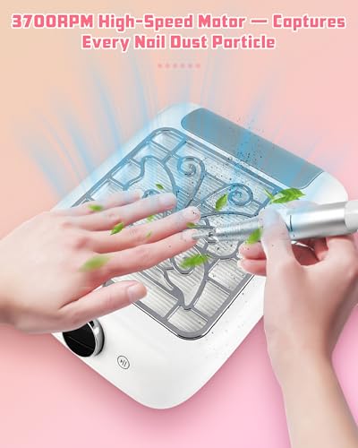 Kabeyoe Dust Collector Nail Tech, 30-Speed Adjustable with LED Display, Powerful Nail Dust Collector Quiet for Acrylic Nails, 2 Reusable Filters, Low Noise Nail Fan Dust Collector for Salon & Home Use